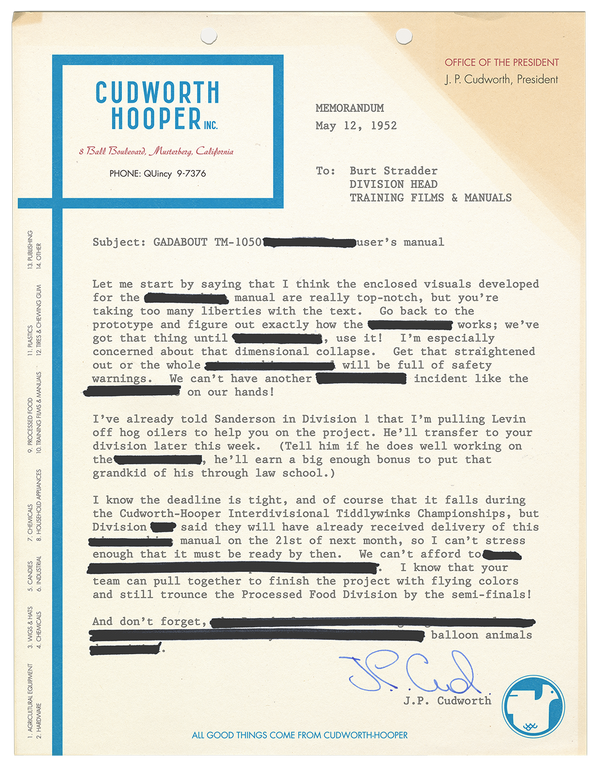Cudworth-Hooper 1952 Memorandum - Curio & Co.