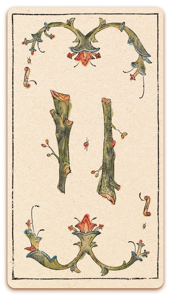 2 of Wands card of the Curio & Co. Tarot of Musterberg deck - The 79-card deck - for game and cartomancy - by Curio and Co. (www.curioandco.com - Curio and Co. OG)