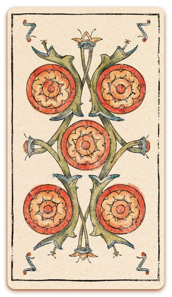 5 of Coins card of the Curio & Co. Tarot of Musterberg deck - The 79-card deck - for game and cartomancy - by Curio and Co. (www.curioandco.com - Curio and Co. OG)