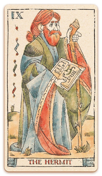 IX - The Hermit card of the Curio & Co. Tarot of Musterberg deck - The 79-card deck - for game and cartomancy - by Curio and Co. (www.curioandco.com - Curio and Co. OG)