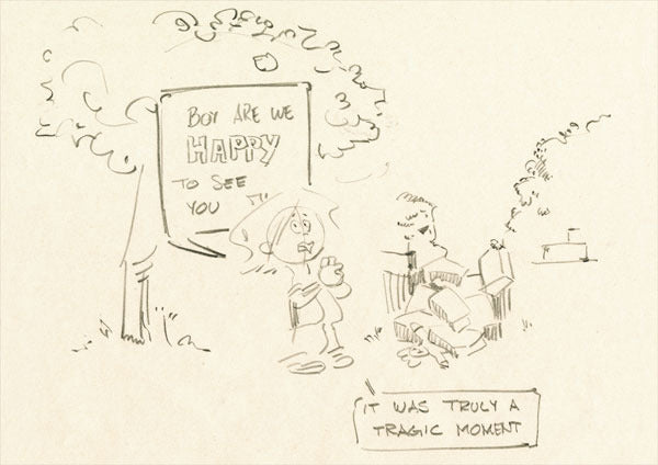 Acid free postcard - drawings by Clarence 'Otis' Dooley - kid and frank play in the green