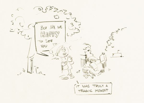 Acid free postcard - drawings by Clarence 'Otis' Dooley - kid and frank play in the green