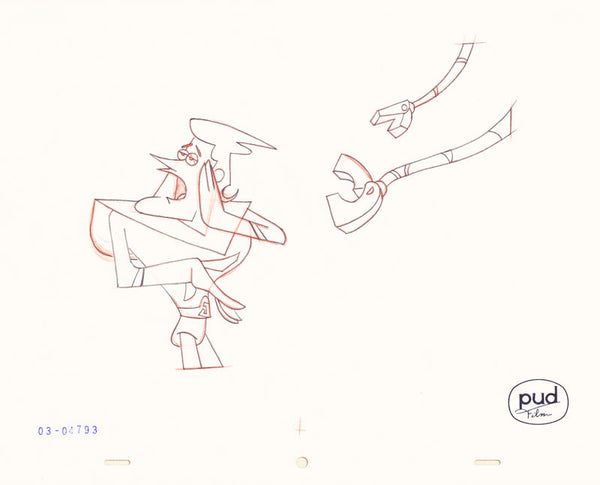  Jim Dewicky - animation production drawing - Jax calls while robot hand encroach 
