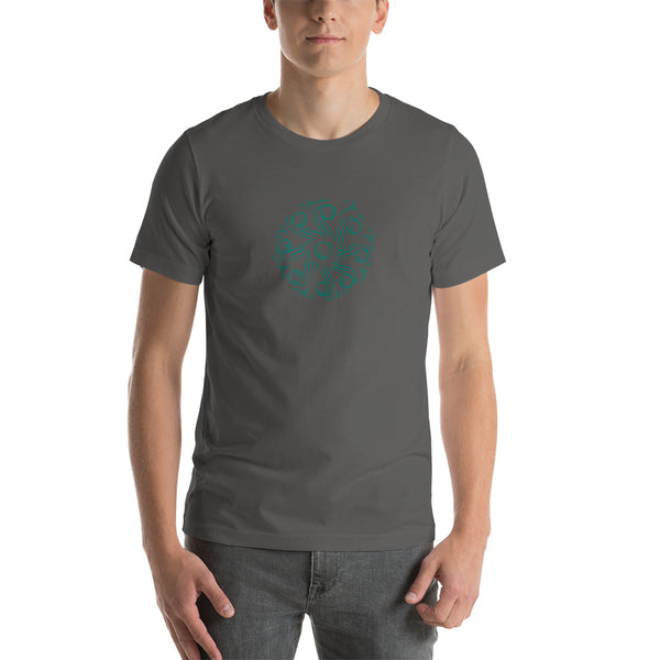 Unisex staple t-shirt asphalt front with Tarot of Musterberg pattern from back of cards