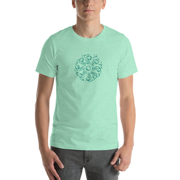 Unisex staple t-shirt heather mint front with Tarot of Musterberg pattern from back of cards