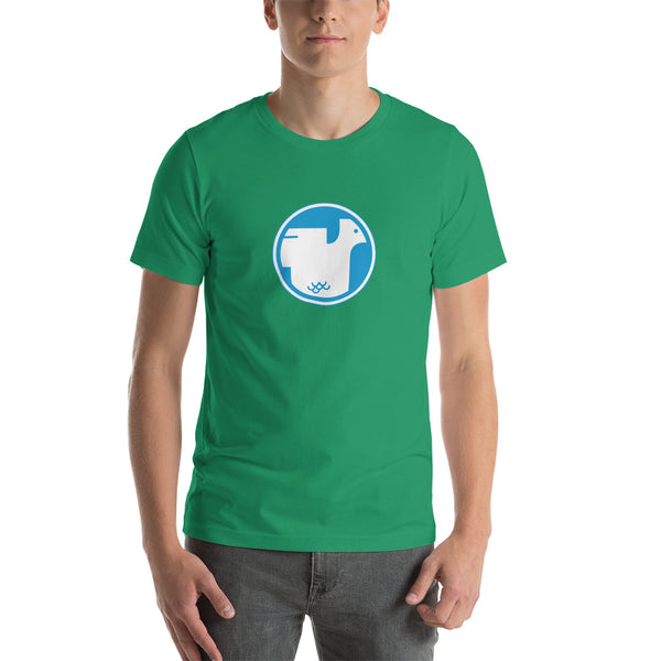 Unisex staple T-shirt green kelly front side - Cudwordth-Hooper chicken logo
