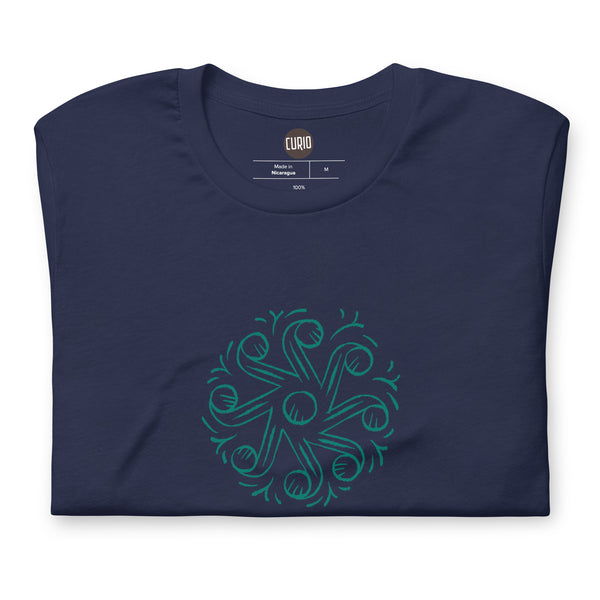 Unisex staple t-shirt navy front with Tarot of Musterberg pattern from back of cards