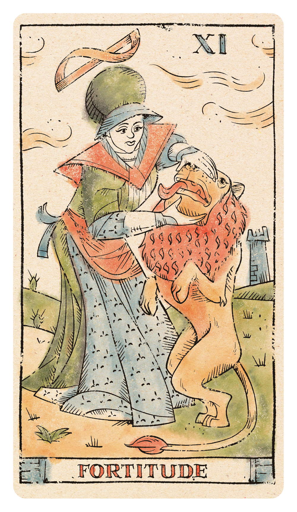 Illustrated card number 11 - Fortitude of the Tarot of Musterberg deck