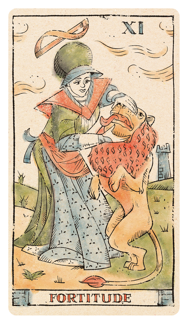 Illustrated card number 11 - Fortitude of the Tarot of Musterberg deck