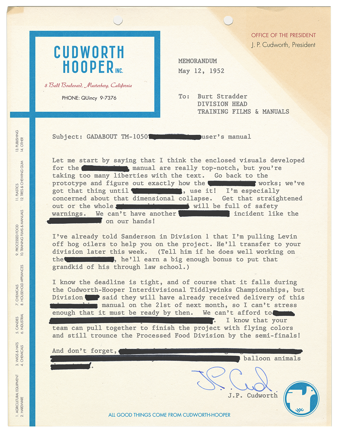 Cudworth-Hooper 1952 Memorandum - Curio & Co.