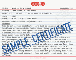 Curio & Co. sample certificate of authenticity