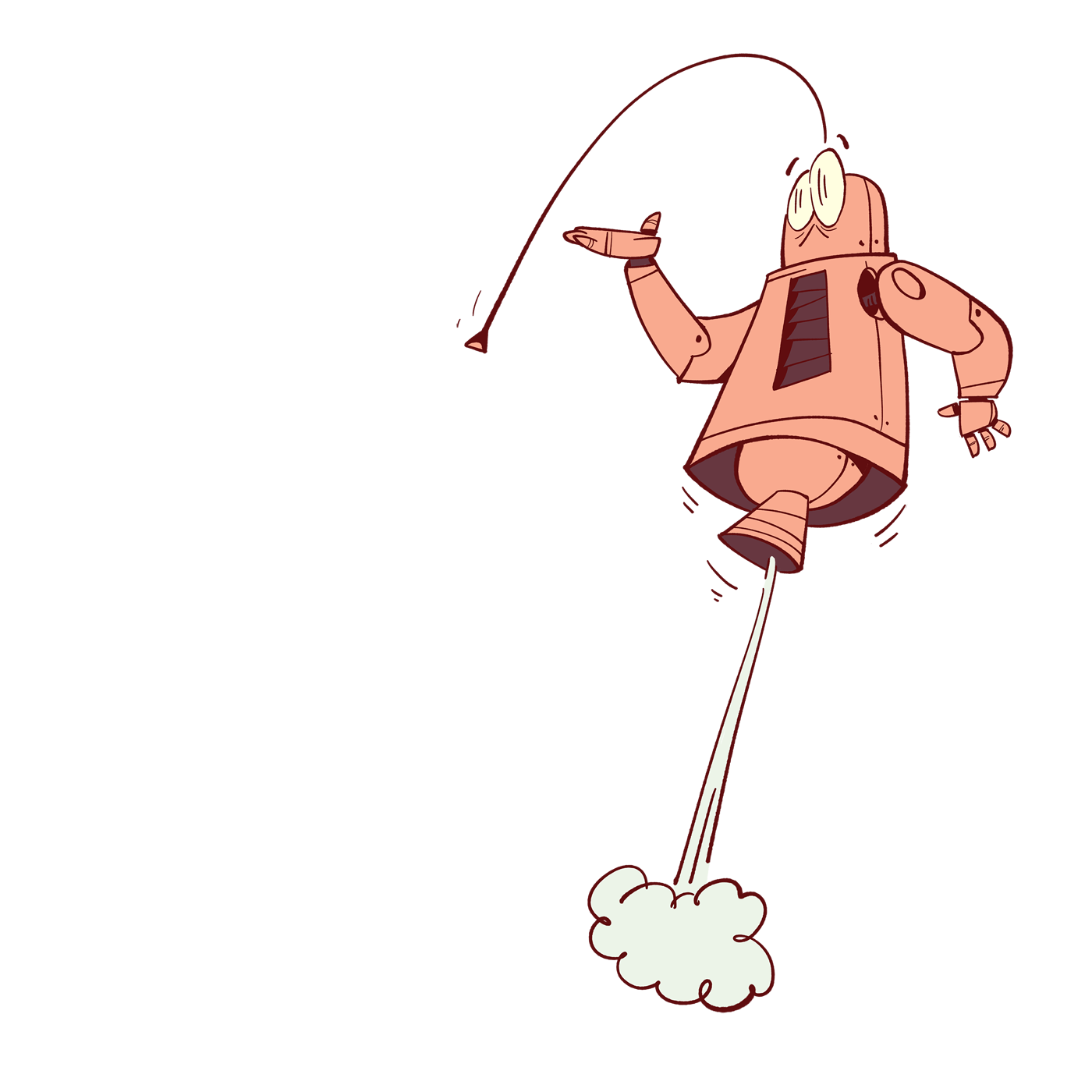 cartoon character of RT, Spaceman Jax's robot being surprised.