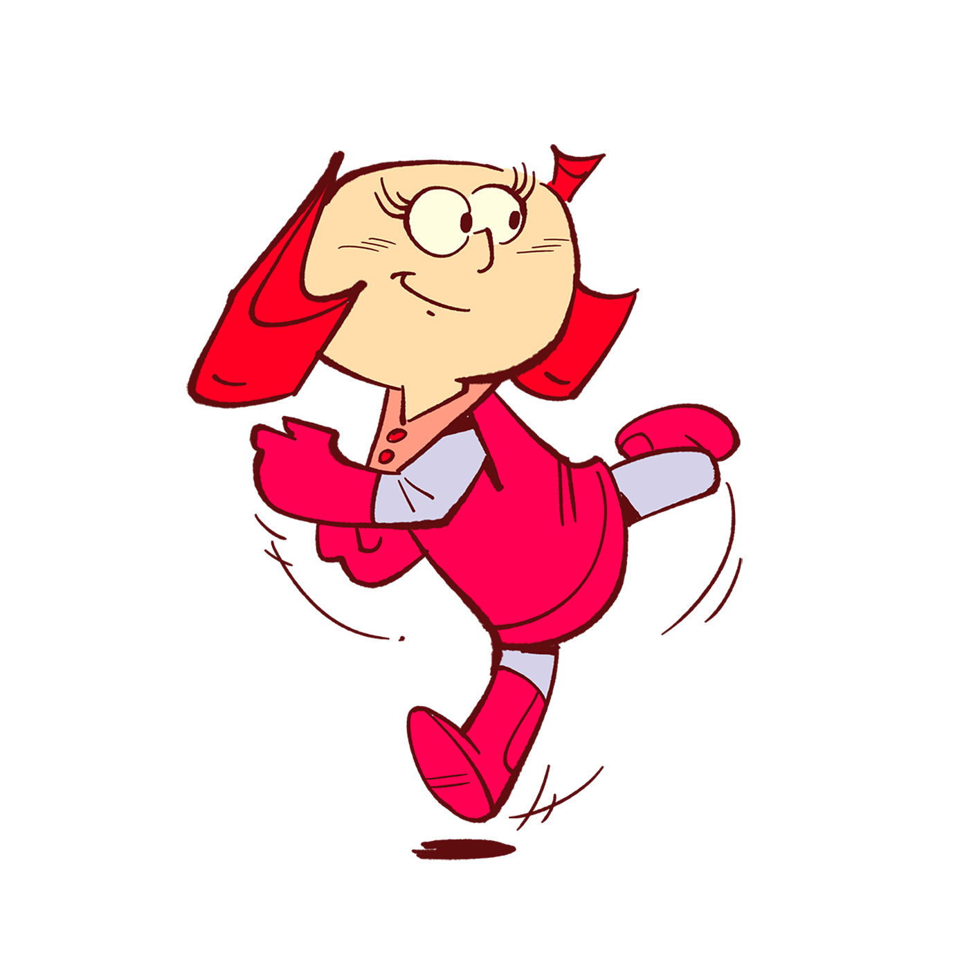 Cartoon character Dekkin of Spaceman Jax running and looking over her shoulder