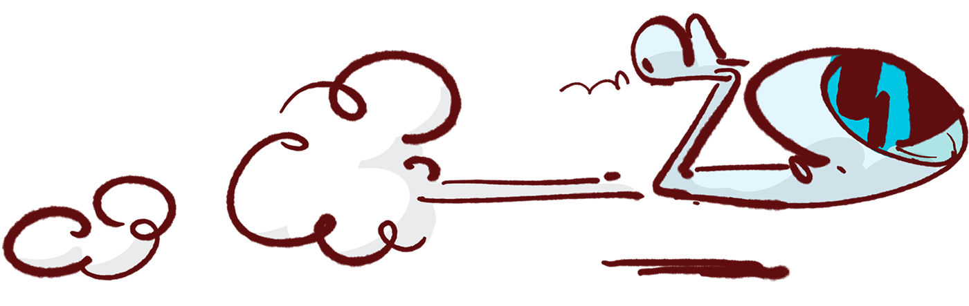 Spaceman Jax spaceship zipping away through space