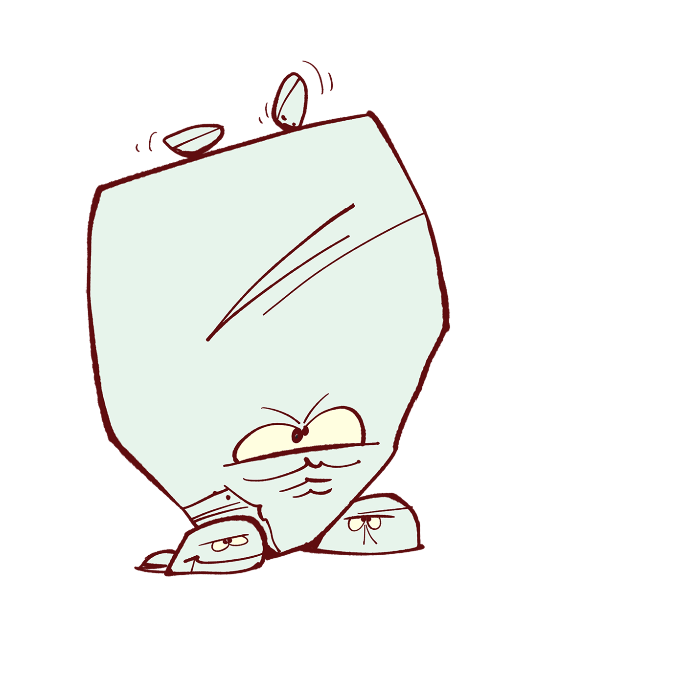 cartoon characters of Zalfonen rocks upside-down, being silly  