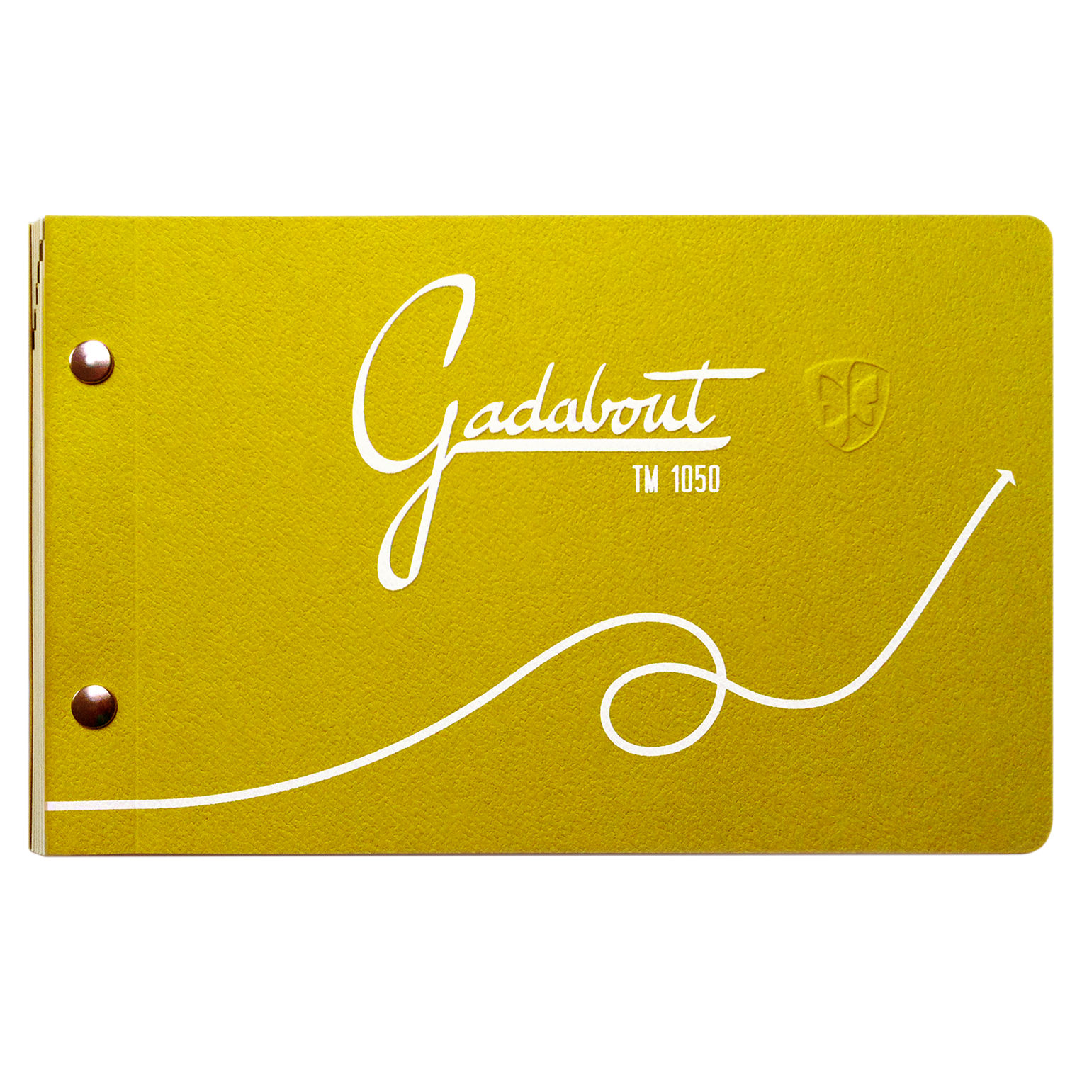 Gadabout TM 1050 green book cover with 2 studs and white arrow and embossed logo. 