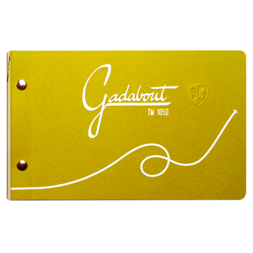 Gadabout TM 1050 green book cover with 2 studs and white arrow and embossed logo. 