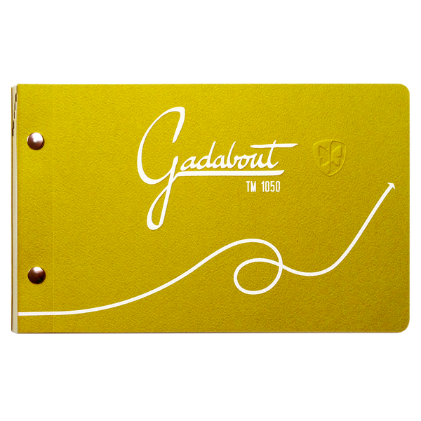 Gadabout TM 1050 green book cover with 2 studs and white arrow and embossed logo. 