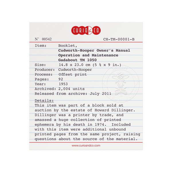 Certificate of authenticity with embossing for Gadabout time machine user's manual by Curio and Co.