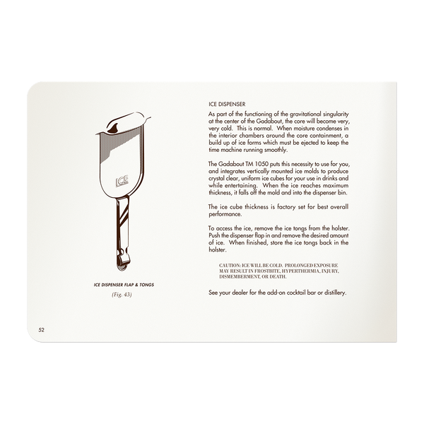 pg 52 of Gadabout TM 1050 ice dispenser instructions of operation and figure for dispenser flap and tongs