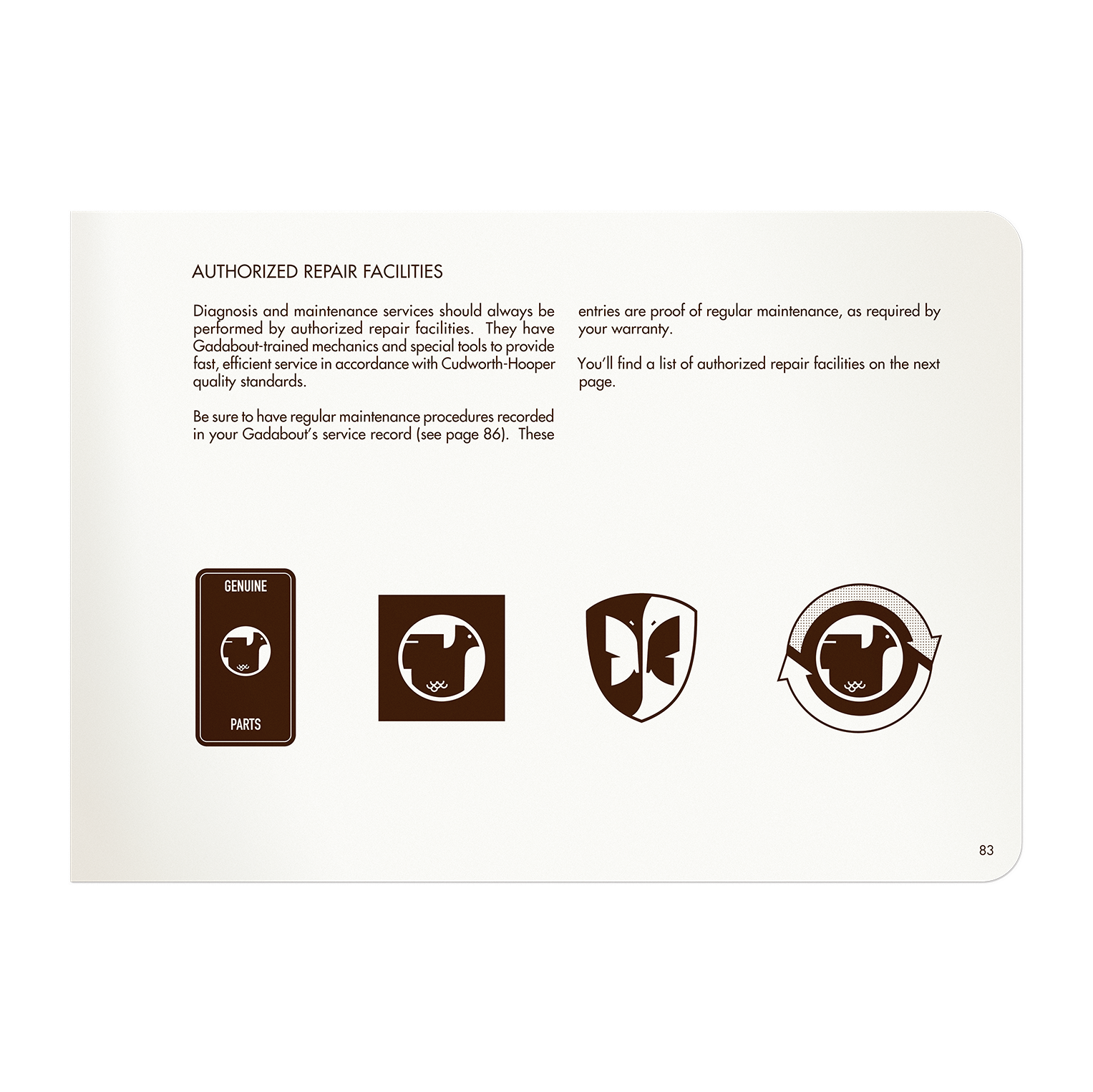pg 83 Gadabout TM 1050 Authorized repair facility information and logo graphics