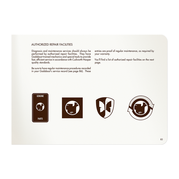 pg 83 Gadabout TM 1050 Authorized repair facility information and logo graphics