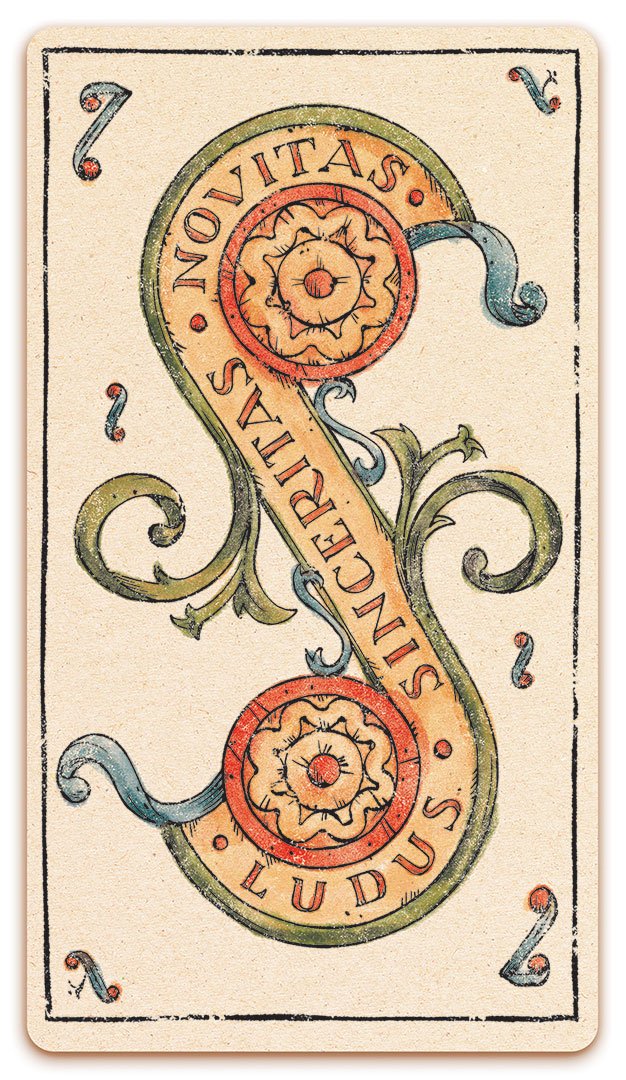 2 of Coins card of the Curio & Co. Tarot of Musterberg deck - The 79-card deck - for game and cartomancy - by Curio and Co. (www.curioandco.com - Curio and Co. OG)
