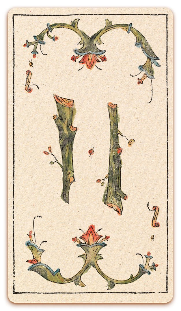 2 of Wands card of the Curio & Co. Tarot of Musterberg deck - The 79-card deck - for game and cartomancy - by Curio and Co. (www.curioandco.com - Curio and Co. OG)
