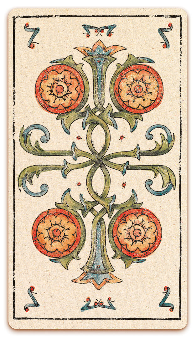 4 of Coins card of the Curio & Co. Tarot of Musterberg deck - The 79-card deck - for game and cartomancy - by Curio and Co. (www.curioandco.com - Curio and Co. OG)