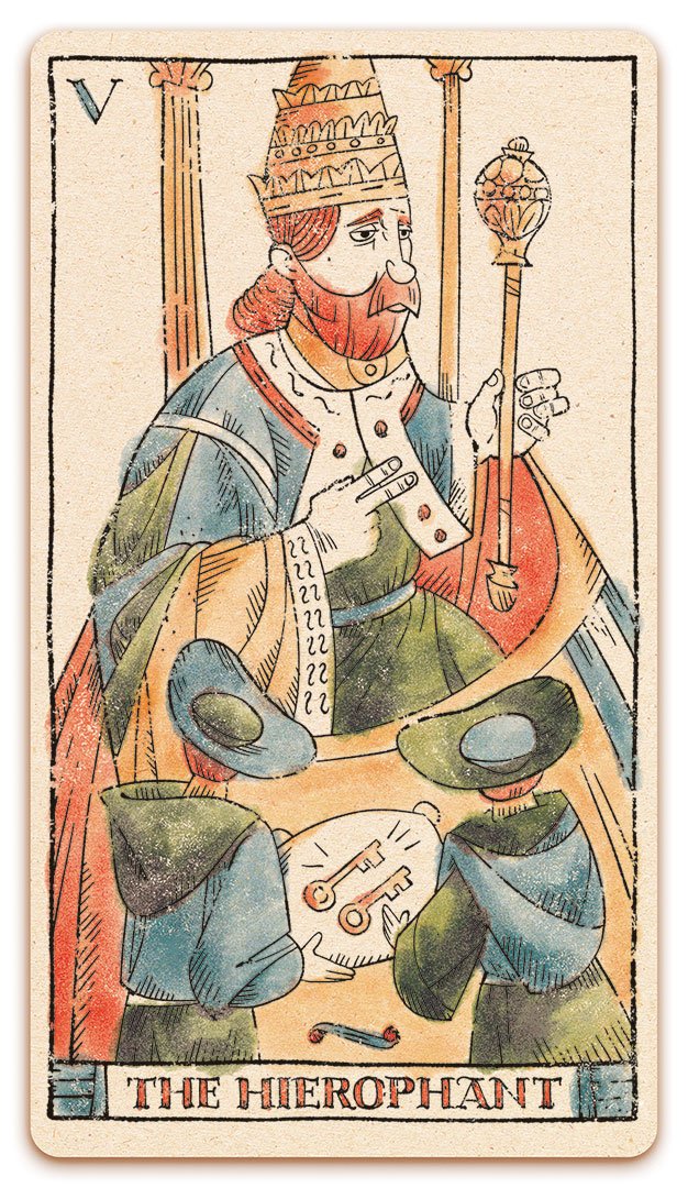 V - The Hierophant card of the Curio & Co. Tarot of Musterberg deck - The 79-card deck - for game and cartomancy - by Curio and Co. (www.curioandco.com - Curio and Co. OG)