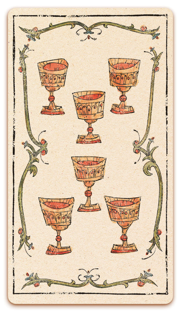 6 of Chalices card of the Curio & Co. Tarot of Musterberg deck - The 79-card deck - for game and cartomancy - by Curio and Co. (www.curioandco.com - Curio and Co. OG)