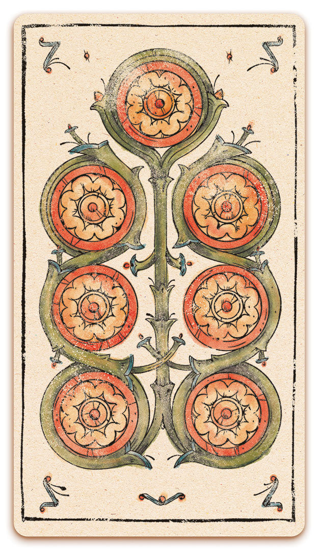 7 of Coins card of the Curio & Co. Tarot of Musterberg deck - The 79-card deck - for game and cartomancy - by Curio and Co. (www.curioandco.com - Curio and Co. OG)