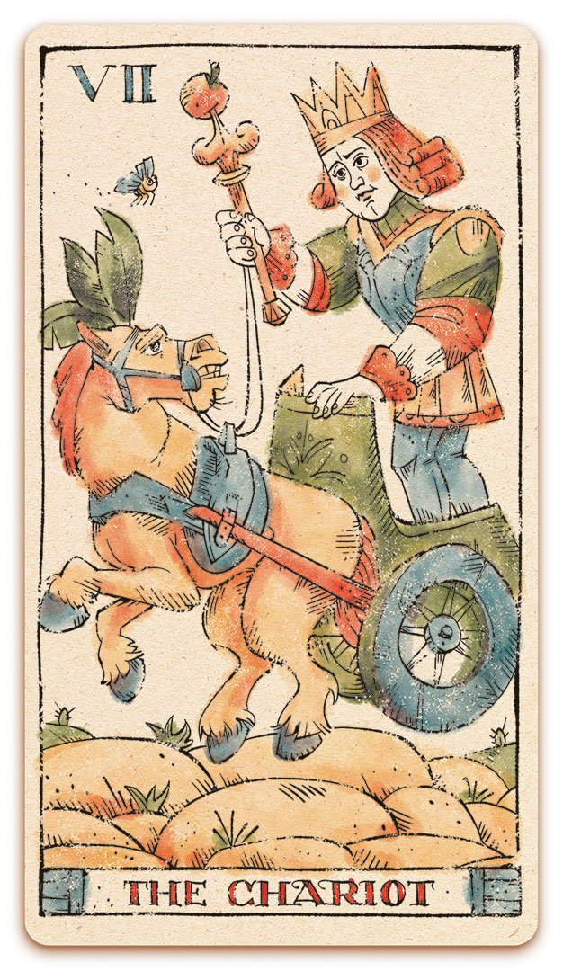 VII - The Chariot card of the Curio & Co. Tarot of Musterberg deck - The 79-card deck - for game and cartomancy - by Curio and Co. (www.curioandco.com - Curio and Co. OG)