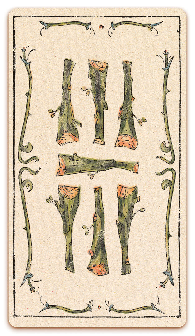 7 of Wands card of the Curio & Co. Tarot of Musterberg deck - The 79-card deck - for game and cartomancy - by Curio and Co. (www.curioandco.com - Curio and Co. OG)
