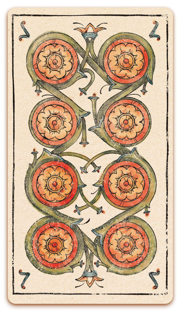 8 of Coins card of the Curio & Co. Tarot of Musterberg deck - The 79-card deck - for game and cartomancy - by Curio and Co. (www.curioandco.com - Curio and Co. OG)