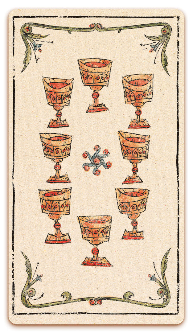8 of Chalices card of the Curio & Co. Tarot of Musterberg deck - The 79-card deck - for game and cartomancy - by Curio and Co. (www.curioandco.com - Curio and Co. OG)