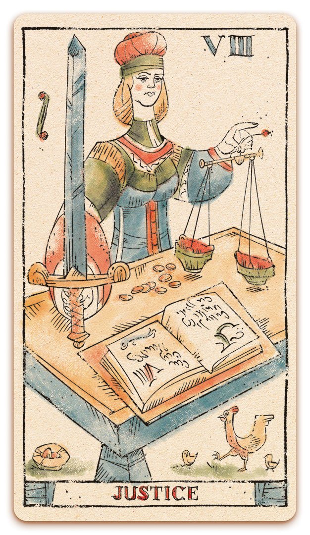 VIII - Justice card of the Curio & Co. Tarot of Musterberg deck - The 79-card deck - for game and cartomancy - by Curio and Co. (www.curioandco.com - Curio and Co. OG)
