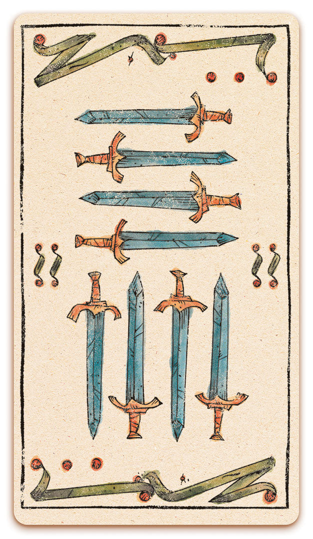 8 of Swords card of the Curio & Co. Tarot of Musterberg deck - The 79-card deck - for game and cartomancy - by Curio and Co. (www.curioandco.com - Curio and Co. OG)