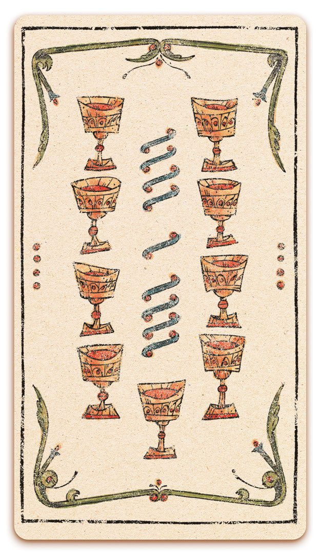 9 of Chalices card of the Curio & Co. Tarot of Musterberg deck - The 79-card deck - for game and cartomancy - by Curio and Co. (www.curioandco.com - Curio and Co. OG)
