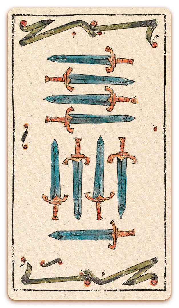 9 of Swords card of the Curio & Co. Tarot of Musterberg deck - The 79-card deck - for game and cartomancy - by Curio and Co. (www.curioandco.com - Curio and Co. OG)