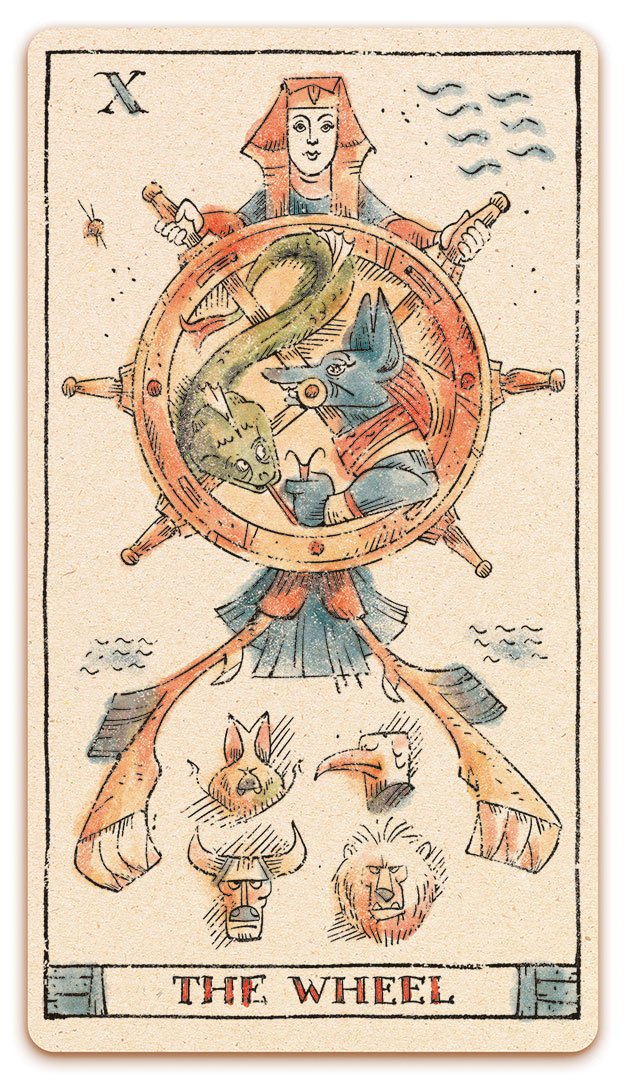 X - Wheel of Fortune card of the Curio & Co. Tarot of Musterberg deck - The 79-card deck - for game and cartomancy - by Curio and Co. (www.curioandco.com - Curio and Co. OG)