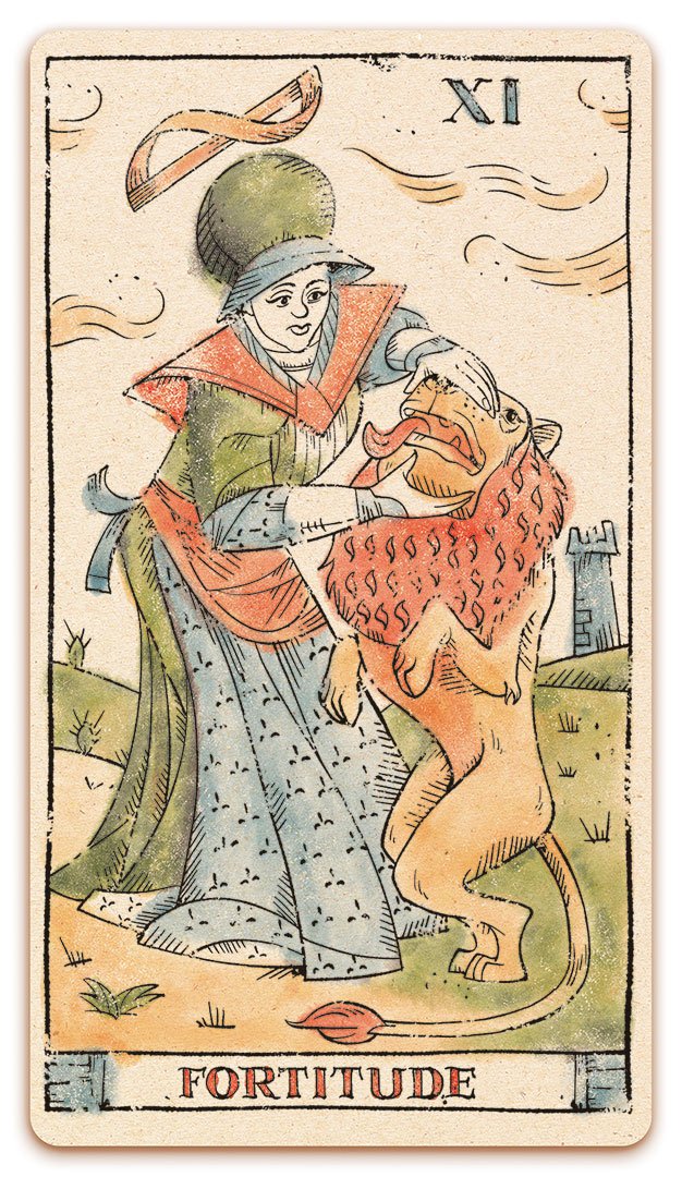 XI - Fortitude card of the Curio & Co. Tarot of Musterberg deck - The 79-card deck - for game and cartomancy - by Curio and Co. (www.curioandco.com - Curio and Co. OG)