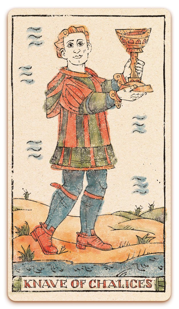 Knave of Chalices card of the Curio & Co. Tarot of Musterberg deck - The 79-card deck - for game and cartomancy - by Curio and Co. (www.curioandco.com - Curio and Co. OG)