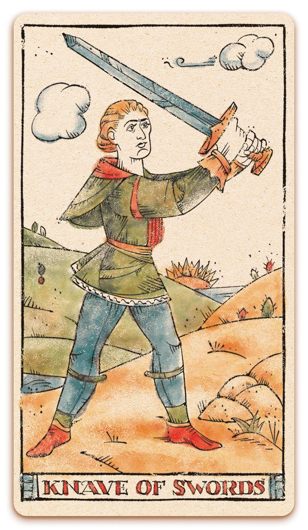 Knave of Swords card of the Curio & Co. Tarot of Musterberg deck - The 79-card deck - for game and cartomancy - by Curio and Co. (www.curioandco.com - Curio and Co. OG)