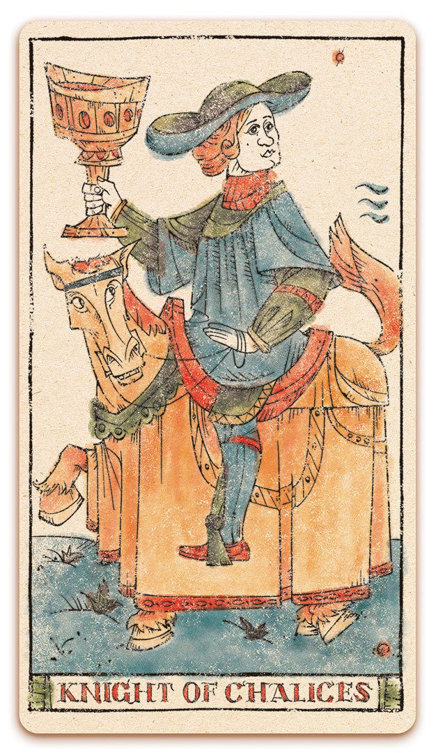 Knight of Chalices card of the Curio & Co. Tarot of Musterberg deck - The 79-card deck - for game and cartomancy - by Curio and Co. (www.curioandco.com - Curio and Co. OG)