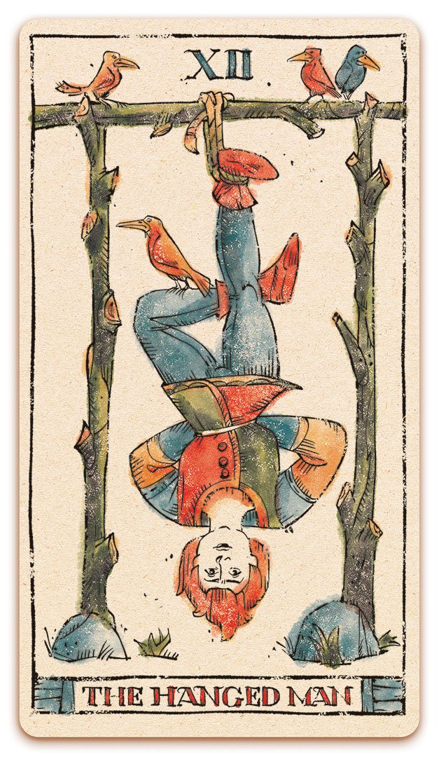 XII - The Hanged Man card of the Curio & Co. Tarot of Musterberg deck - The 79-card deck - for game and cartomancy - by Curio and Co. (www.curioandco.com - Curio and Co. OG)