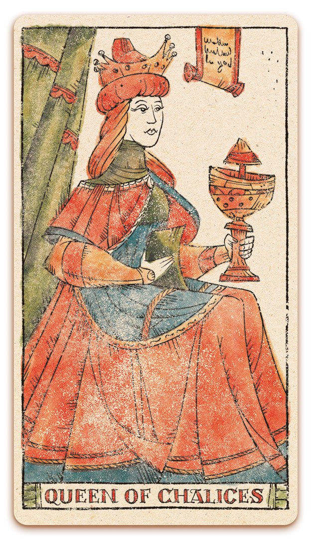 Queen of Chalices card of the Curio & Co. Tarot of Musterberg deck - The 79-card deck - for game and cartomancy - by Curio and Co. (www.curioandco.com - Curio and Co. OG)