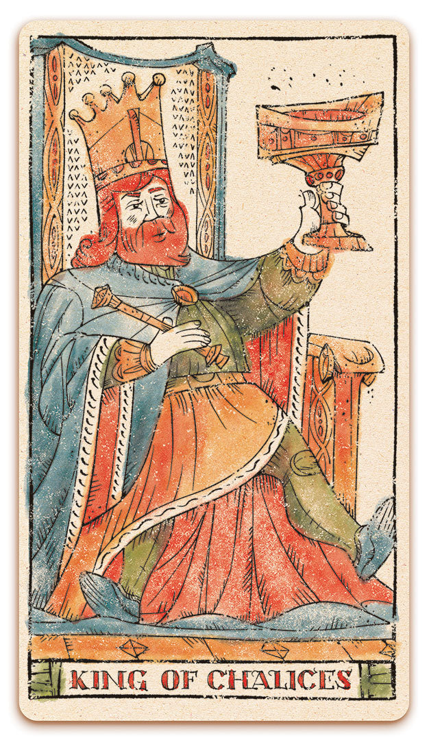King of Chalices card of the Curio & Co. Tarot of Musterberg deck - The 79-card deck - for game and cartomancy - by Curio and Co. (www.curioandco.com - Curio and Co. OG)