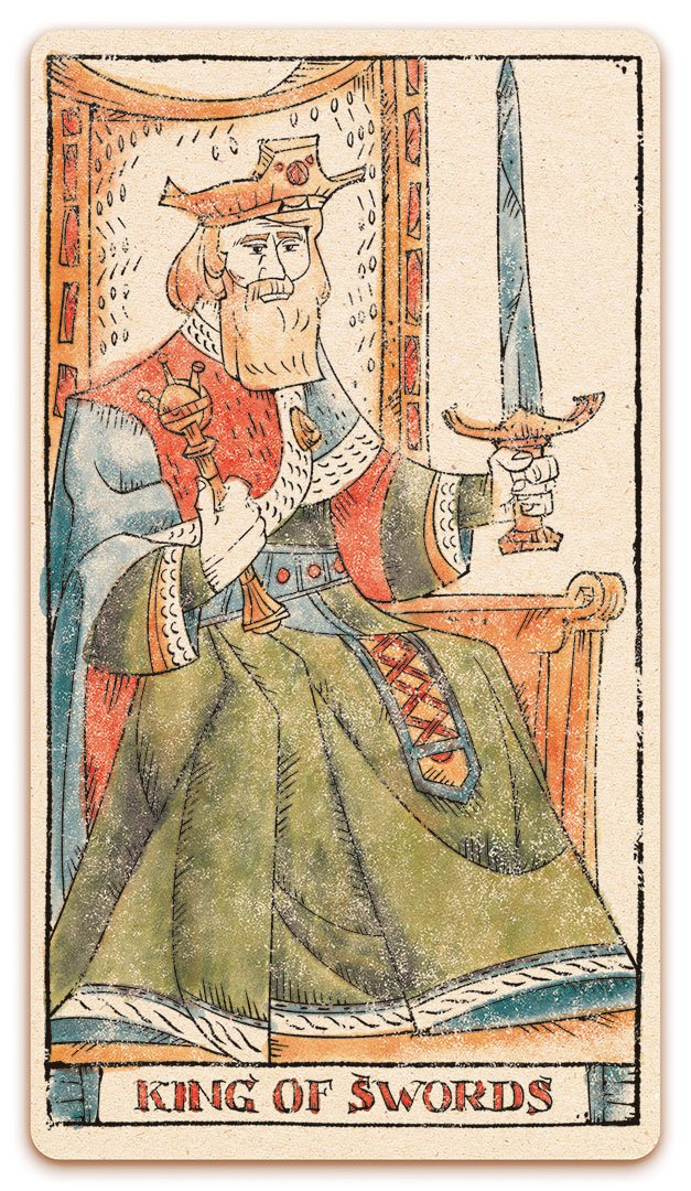 King of Swords card of the Curio & Co. Tarot of Musterberg deck - The 79-card deck - for game and cartomancy - by Curio and Co. (www.curioandco.com - Curio and Co. OG)