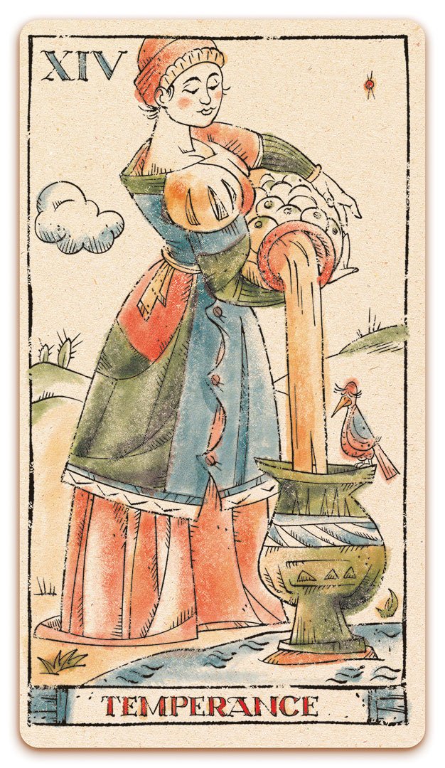 XIV - Temperance card of the Curio & Co. Tarot of Musterberg deck - The 79-card deck - for game and cartomancy - by Curio and Co. (www.curioandco.com - Curio and Co. OG)